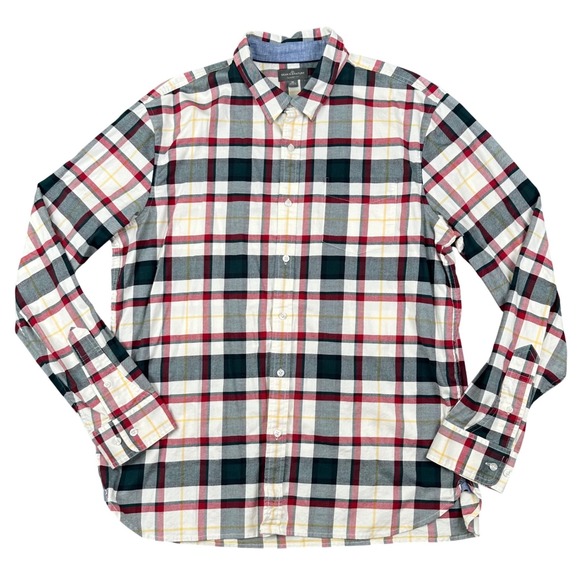 L.L. Bean Other - LL Bean Signature Button Down Shirt Mens XL Slimmest Fit Plaid Red Green‎ White